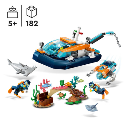 LEGO 60377 City Meeresforscher-Boot Spielzeug, Set enthält EIN Korallenriff, EIN U-Boot, 3 Minifiguren und Mantarochen, Haie, Krabben und 2 Schildkröten, Meerestiere Figuren für Kinder ab 5 Jahren