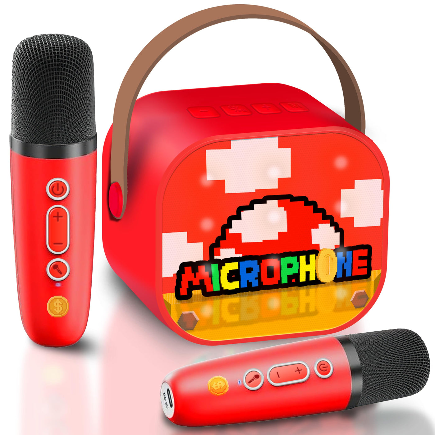 Mario Karaoke Maschine mit 2 Bluetooth Mikrofon, Pixel Miner Spielzeug, Mario Spielzeug für Kinder 3 4 5 6 7 8-12 Jahre, Tragbarer Karaoke Mikrofon, Geschenk für Jungen Mädchen ab 3-10 Jahre