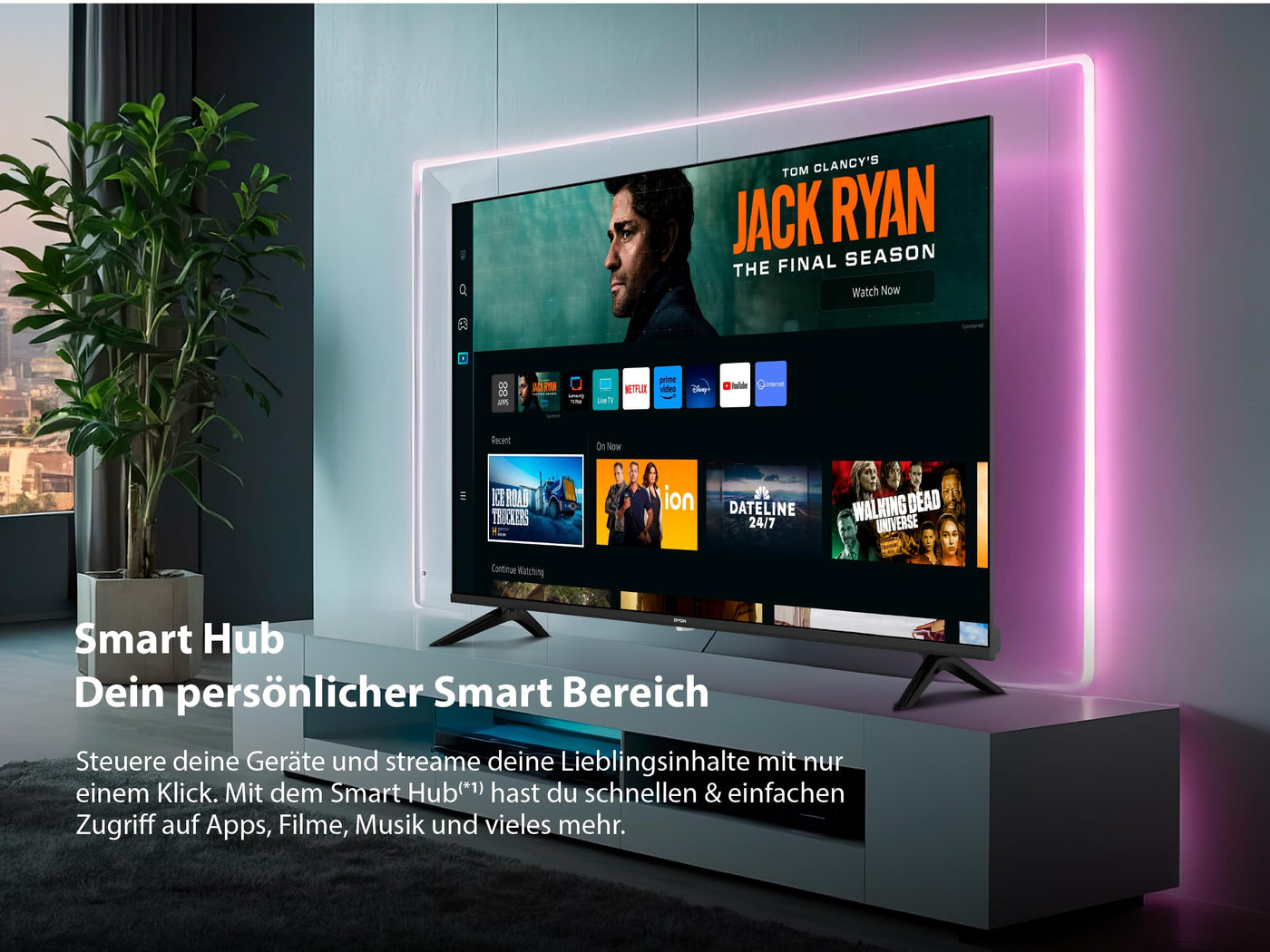 DYON ULTIMAX 43F-TI - 43 Zoll (108 cm) Fernseher (1080p, Full-HD Smart TV, Tizen OS, Triple Tuner (DVB-C/-S2/-T2), Samsung Smart & Gaming Hub, Prime Video, Netflix, Disney+) [2025]