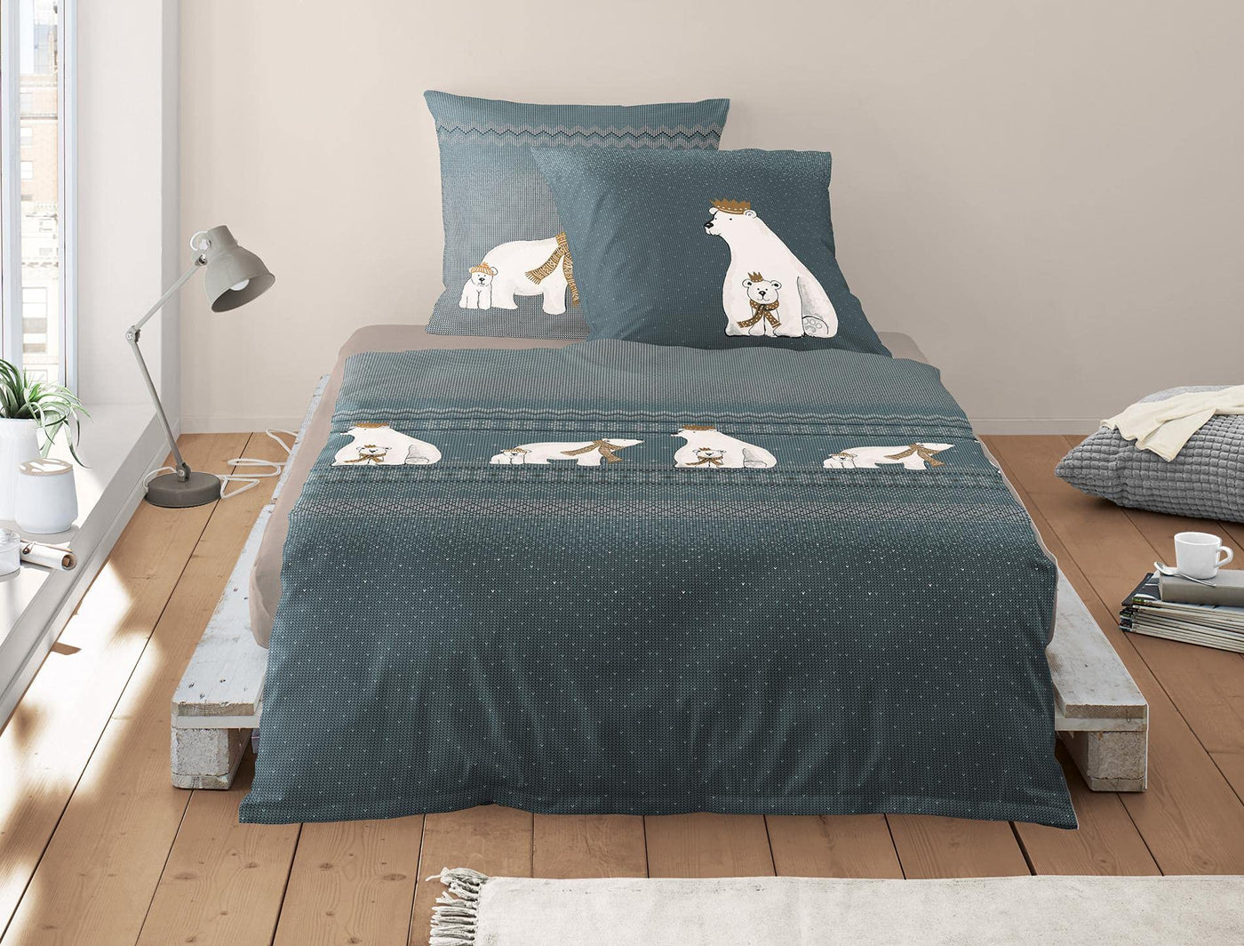 Irisette Feinbiber Bettwäsche Set Bettwäsche 2 teilig Bettbezug 135 x 200 cm Kopfkissenbezug 80 x 80 cm Dublin 8333-22 blau