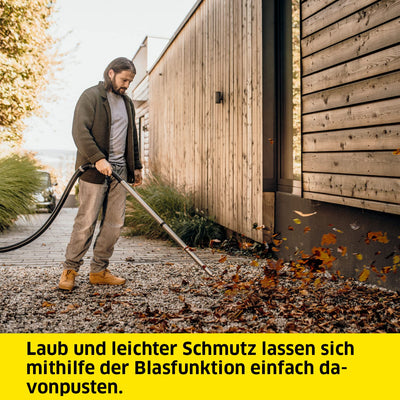 Kärcher Nass-/Trockensauger WD 3 S V-17/4/20, inkl. Patronenfilter, Vliesfilterbeutel, 1.000 W, 2 m und Schlauchaufbewahrung, Blasfunktion, Boden- und Fugendüse, Schwarz, Gelb