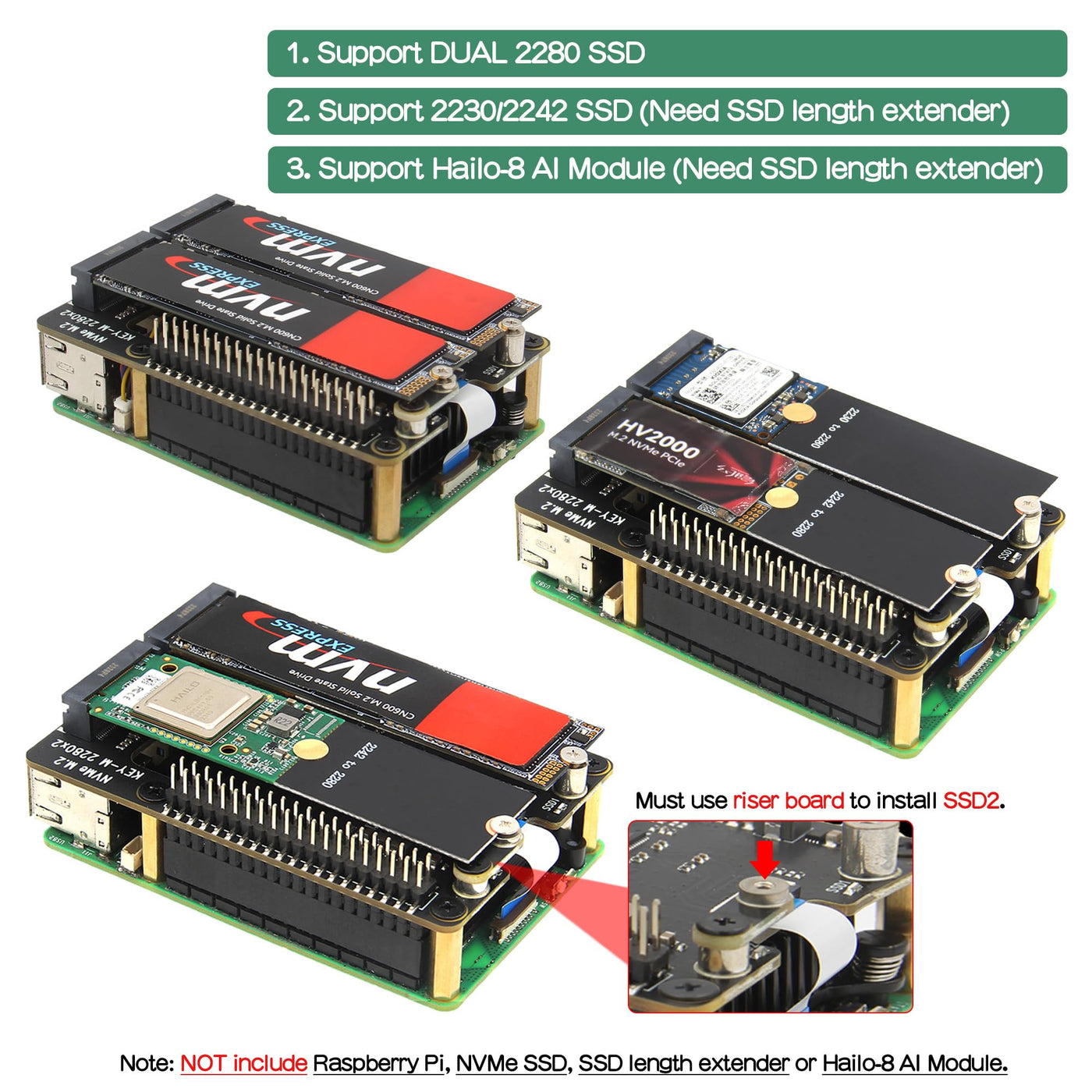 Geekworm X1004 Dual M.2 NVMe SSD Shield PCIe Peripheral Board for Raspberry Pi 5
