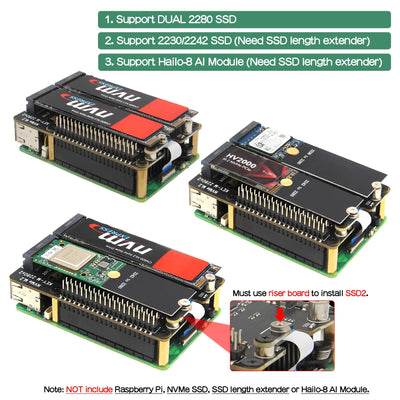 Geekworm X1004 Dual M.2 NVMe SSD Shield PCIe Peripheral Board for Raspberry Pi 5