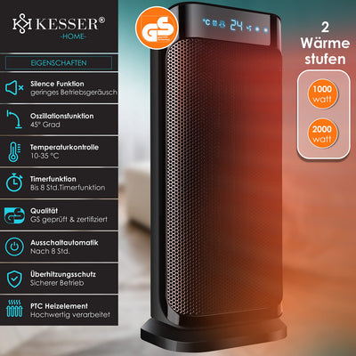 KESSER® - Heizlüfter mit Fernbedienung - 2000W Keramik Heizlüfter Heiztower 10-35°C energiesparend leise - Schnellheizer mit Oszillationsfunktion - 2 x Heizstufen - Timer - Heizung Heater