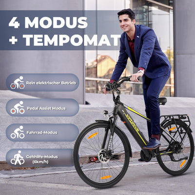 Vipdrive E Bike 28 Zoll, E-Bike Damen Herren, Electric Bike mit 48V 15Ah Batterie, 3 PAS & Tempomat Modus, 7-Gang mit LCD-Display, 250W Motor & 85NM, up to 100km(Navigator 1.1 Black)