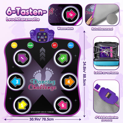 Hot Bee Leuchtend Tanzmatte für Kinder ab 3-10 Jahre Mädchen, Spielzeug ab 3-12 Jahre Mädchen, Mädchen Geschenke 3-12 Jahre, Musik Matte mit 6 Leuchtenden Pfeilen, Bluetooth, 5 Modi