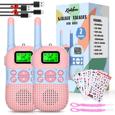 Kidsfun 2×Walkie Talkie Kinder, USB Wiederaufladbar Draußen Spielzeug Walki Talki mit Taschenlampe, Geschenk für Junge und Mädchen ab 3 Jahre,3 Meilen Reichweite für Einkaufen, Freien, Camping. Rosa