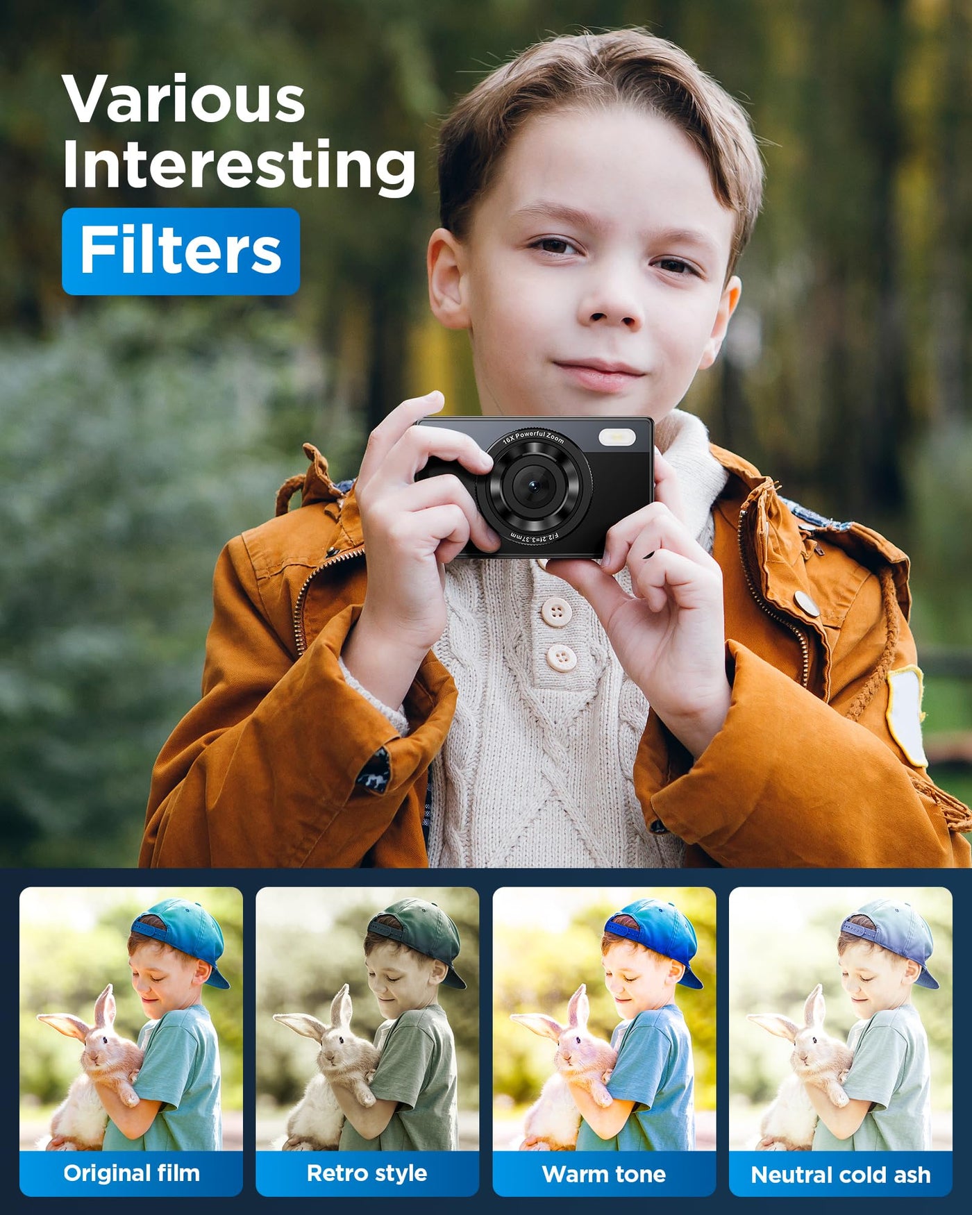 64GB Digitalkamera Kinder Fotokamera: 48MP Anti-Shake Kinderkamera Foto, Vlogging Fotoapparat für YouTube 16X Digital Zoom Appareil Foto Serienaufnahme Selfie Kompaktkamera für Fotografie