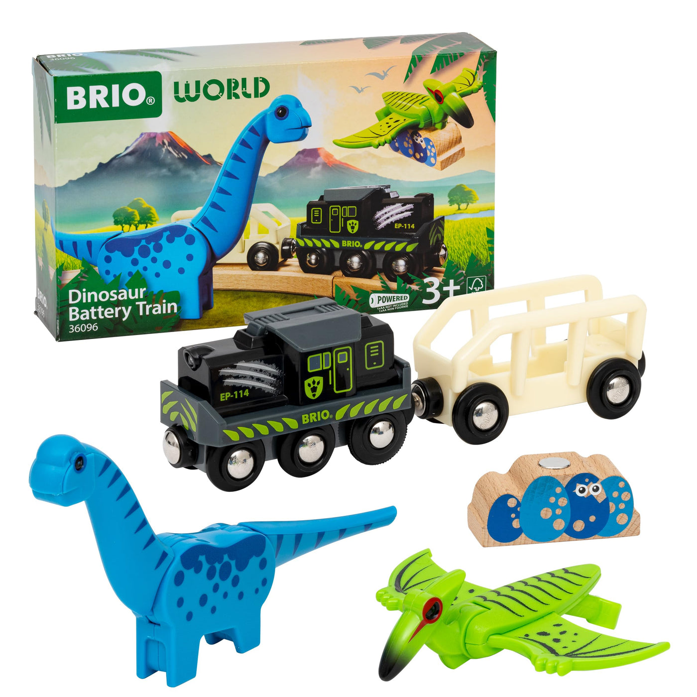 BRIO World - 36096 Dinosaurier Batteriezug - Spielzeugzug für Kinder ab 3 Jahren