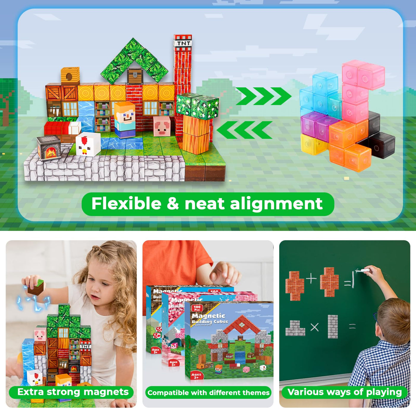 Goody King Magnetische Bausteine Bauspielzeug 100 Pcs Magnetbausteine für Kinder Montessori Kreative Spielzeug ab 4 5 6 7 8 9 Jahre Junge und Mädchen Magnetic Blocks Geschenke für Kinder