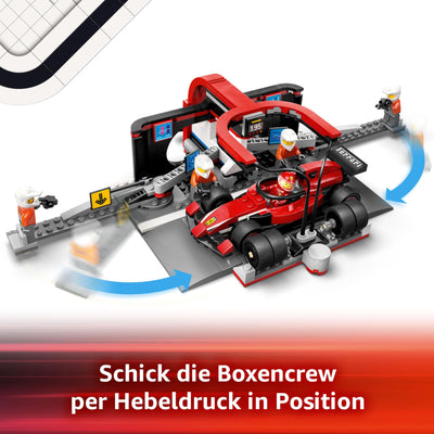 LEGO City F1 Boxenstopp mit Boxencrew und Ferrari Flitzer - Formel 1 Pit Stop Set mit 1 Rennfahrer und 4 Mechaniker Minifiguren - Spielzeug Rennauto für Jungen und Mädchen ab 6 Jahren - 60443