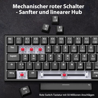 Snpurdiri 60% kabelgebundene mechanische Gaming-Tastatur, 62 Anti-Ghosting-Tasten, Blaue LED-Hintergrundbeleuchtung, ultrakompakte Zwei Stände (Rot Schalter/62 schwarz)