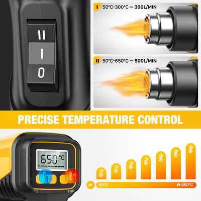 SEEKONE 2000W Heißluftpistole mit LCD-Digitalanzeige, 50℃ - 650℃ Temperatur und Luftstrom einstellbar, mit Überlastschutz und ideal zum Basteln, Schrumpfen von PVC, Abbeizen von Farbe
