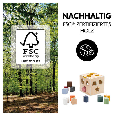 hauck Sort N Tidy Activity Würfel aus Holz – Motorikwürfel ab 1 Jahr mit 12 Steckformen & Deckel, Lernspielzeug für Kleinkinder – Nachhaltiges Holzspielzeug, Geschenk für Mädchen & Jungen
