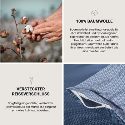 Schiesser Bettwäscheset Silva | 2-teilig | Strickoptik | Renforcé | 100% Baumwolle | Oeko-Tex Zertifiziert | Reißverschluss | 135x200cm + 80x80cm | Blau