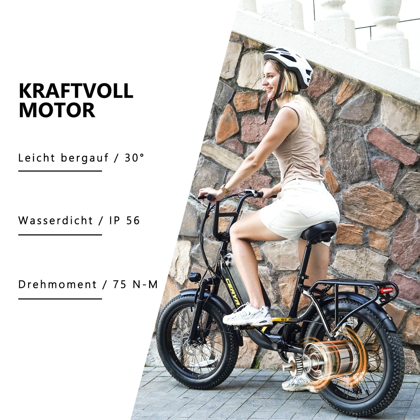 CEAYA Elektrofahrrad 20 Zoll Pedelec Aluminium Ebike Herren Damen Fat E Bike Elektro City Fahrräder mit Akku 15Ah, 3.0" Fat Tires,Gabelfederung,LED-Lichter,7 Gang