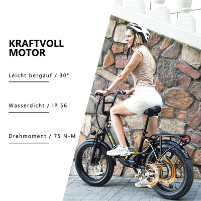 CEAYA Elektrofahrrad 20 Zoll Pedelec Aluminium Ebike Herren Damen Fat E Bike Elektro City Fahrräder mit Akku 15Ah, 3.0" Fat Tires,Gabelfederung,LED-Lichter,7 Gang