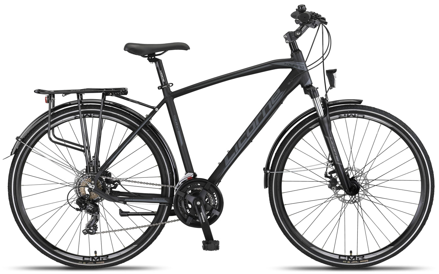 Licorne Bike Premium Touring Trekking Bike in 28 Zoll Aluminium Scheibenbremse Fahrrad für Jungen, Mädchen, Damen und Herren - 21 Gang-Schaltung - Mountainbike - Crossbike (Herren, Schwarz)