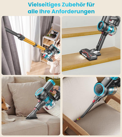 CHEBIO 45000Pa/550W/60Min Akku Staubsauger, Staubsauger Kabellos mit Selbststehendes Design, Staubsauger mit Anti-Tangle-Bürste und 5-Loch-Hocheffizienzfiltration für Hartböden, Teppich, Tierhaare