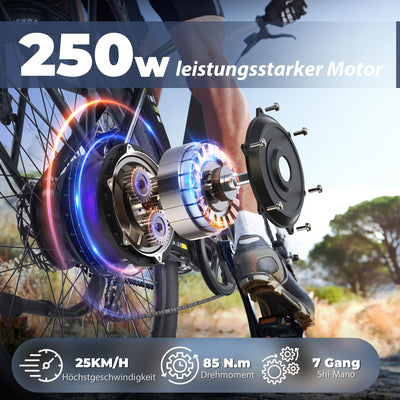 Vipdrive E Bike 28 Zoll, E-Bike Damen Herren, Electric Bike mit 48V 15Ah Batterie, 3 PAS & Tempomat Modus, 7-Gang mit LCD-Display, 250W Motor & 85NM, up to 100km(Navigator 1.1 Black)