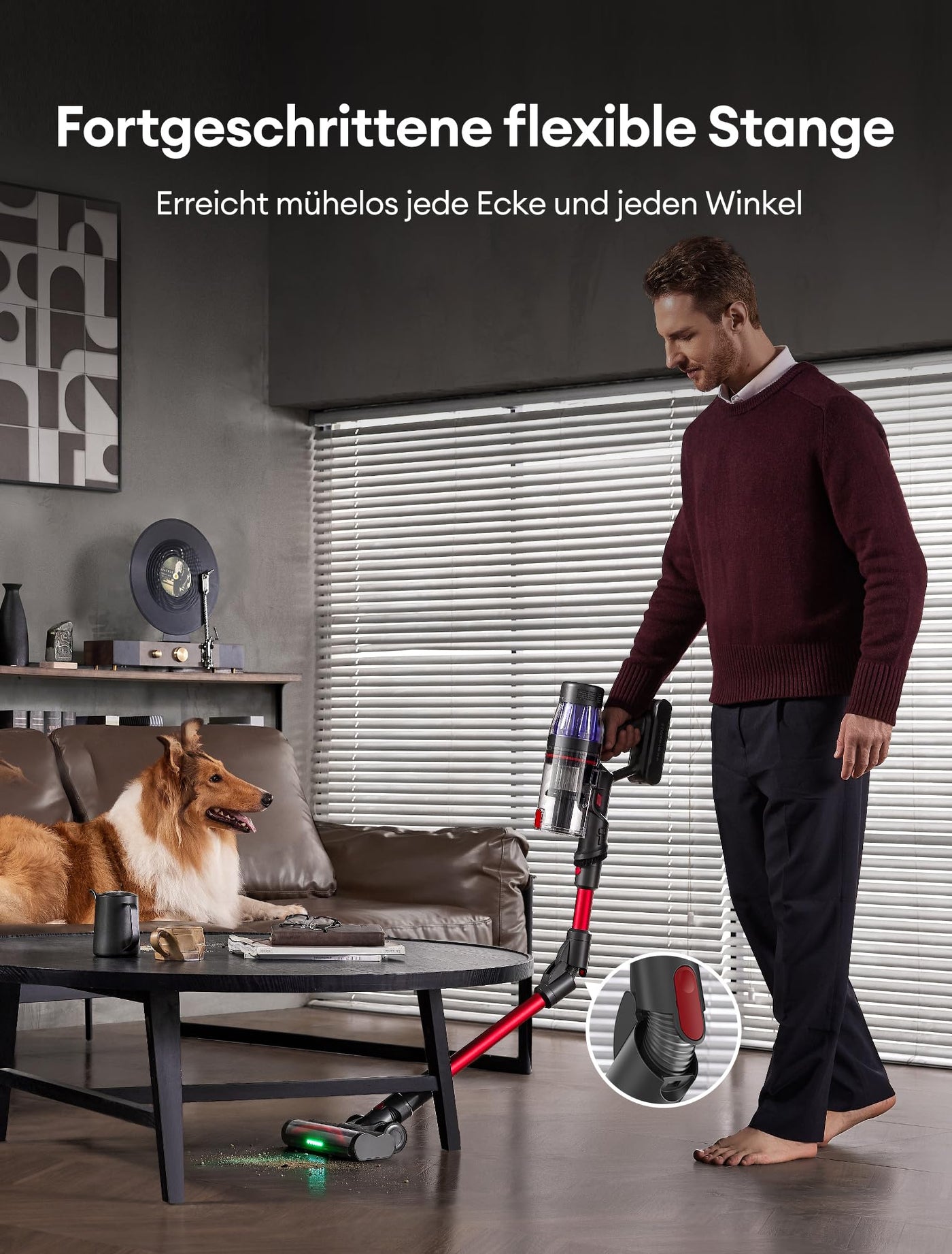 Ultenic U16 Flex Akku Staubsauger Kabellos 550W/45 Kpa, 60 Min Laufzeit Akkustaubsauger mit Touchscreen und Faltrohr, Wandmontierte Ladestation Grün Licht, Anti Tangle für Hartböden Teppich Tierhaare