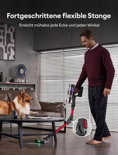 Ultenic U16 Flex Akku Staubsauger Kabellos 550W/45 Kpa, 60 Min Laufzeit Akkustaubsauger mit Touchscreen und Faltrohr, Wandmontierte Ladestation Grün Licht, Anti Tangle für Hartböden Teppich Tierhaare