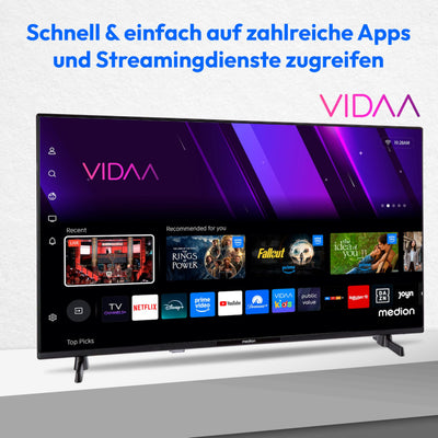 MEDION 100,3 cm (40 Zoll) Full HD Fernseher (Smart-TV, HDR, VIDAA Store, Netflix, Prime Video, Disney+, DAZN, Paramount+, HbbTV, PVR, Bluetooth, MD 840101)