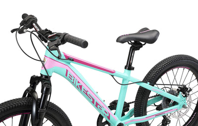 BIKESTAR Kinder Fahrrad Aluminium Mountainbike 7 Gang Shimano, Scheibenbremse ab 6 Jahre | 20 Zoll Kinderrad MTB | Mint Pink