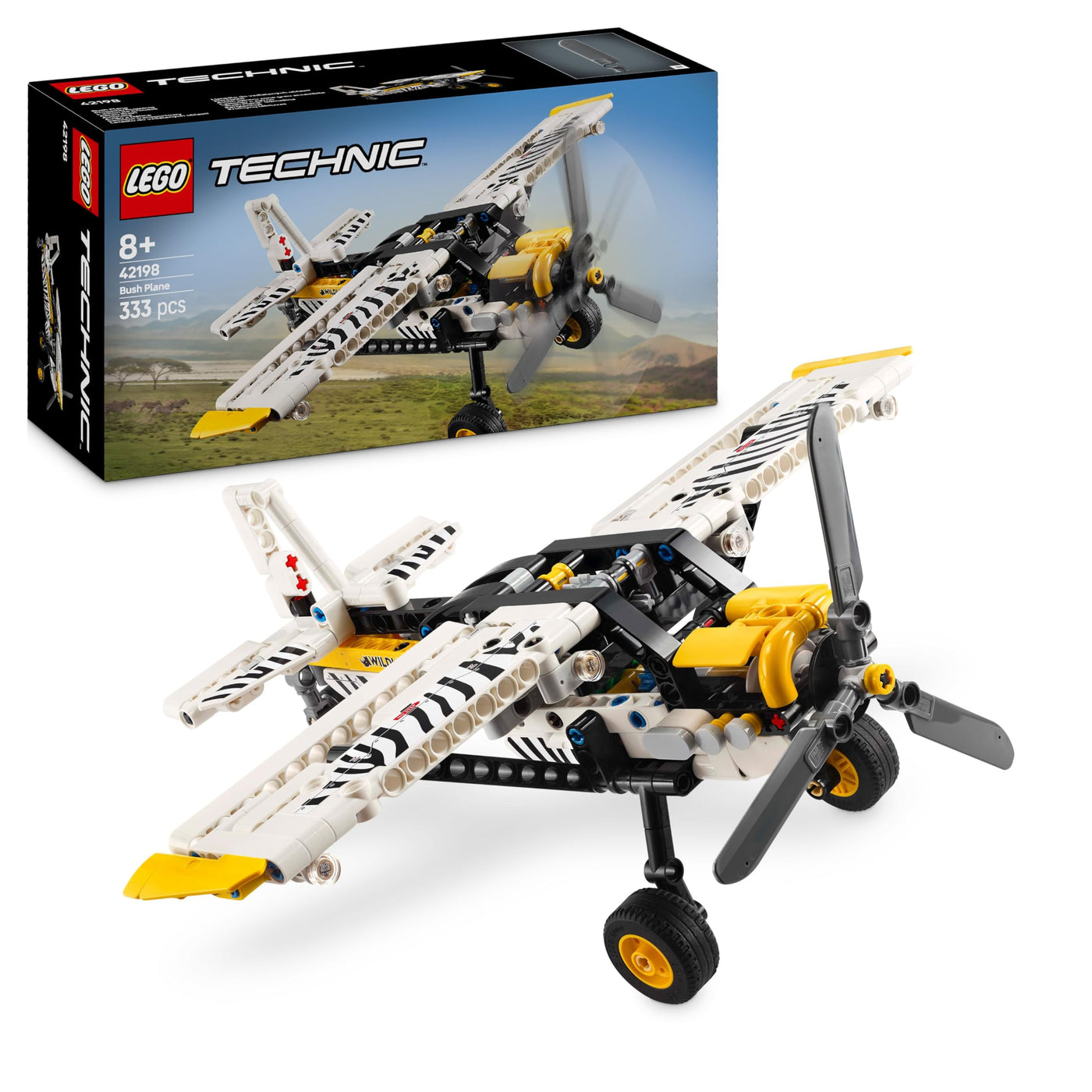 LEGO Technic Propellerflugzeug, Baubares Flugzeug Spielzeug für Kinder, Geschenk für Jungen und Mädchen ab 8 Jahren, Modellflugzeug mit drehendem Propeller und 4-Zylinderkolbenmotor 42198