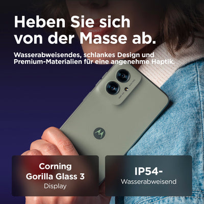 Motorola Moto g55 5G Smartphone (6,49"-FHD+-Display, 50-MP-Kamera, 8/256 GB, 5000 mAh, Android 14) Smoky Green (Veganes Kunstleder), inkl. Schutzcover [Exklusiv bei Amazon]