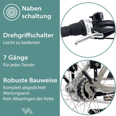 TRETWERK 28 Zoll E-Bike Damen Fahrrad Pedelec - Cloud Pro - Citybike Damenfahrrad mit Fahrradkorb und 7 Gang Nabenschaltung - 250W, 36V grau