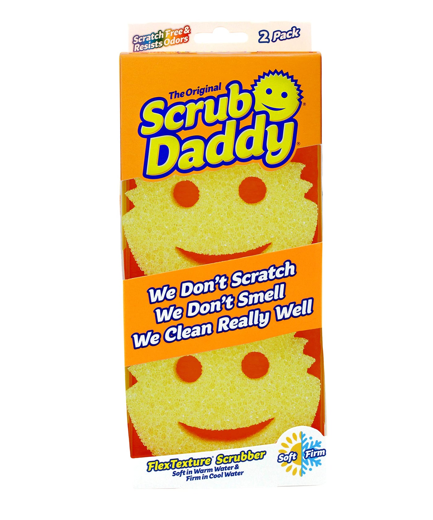 Scrub Daddy Original Spülschwamm, Reinigungsschwamm Smiley Form - Putzschwamm mit Texturveränderung, kratzfreier Schwamm Küche, Scheuerschwamm, Schmutzradierer, spülmaschinenfest - 2er-Pack Gelb