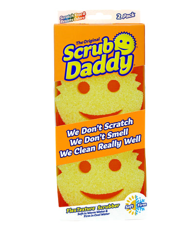 Scrub Daddy Original Spülschwamm, Reinigungsschwamm Smiley Form - Putzschwamm mit Texturveränderung, kratzfreier Schwamm Küche, Scheuerschwamm, Schmutzradierer, spülmaschinenfest - 2er-Pack Gelb