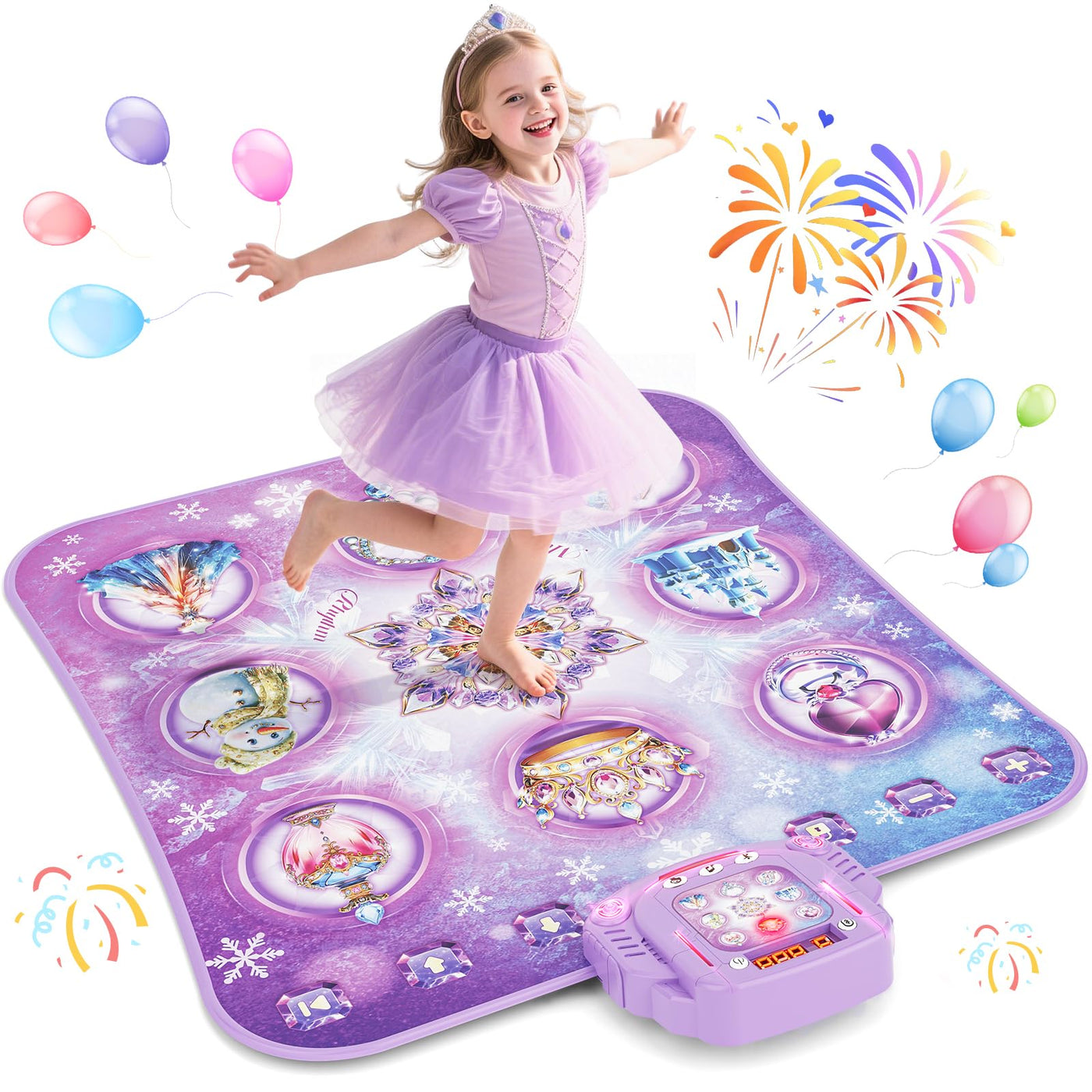 Tanzmatte Kinder Spielzeug Geschenke Mädchen: 8-Tasten Tanzmatte mit Bluetooth 4 Spielmodi Integrierte Musik Dance Mat Kids Geburtstag Weihnachts Geschenk für Lila Prinzessin Alter 3 4 5 6 7 8 9 Jahre