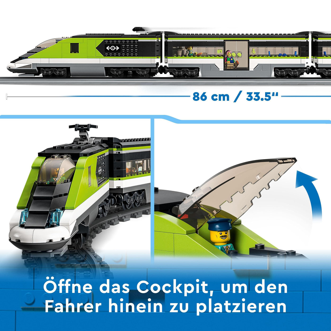 LEGO City Trains - Personen-Schnellzug -Ferngesteuertem Zug mit funktionierenden Scheinwerfern, 2 Waggons, 24 Gleisstücken & 6 Minifiguren – Geschenk für Jungen & Mädchen ab 7 Jahren - 60337