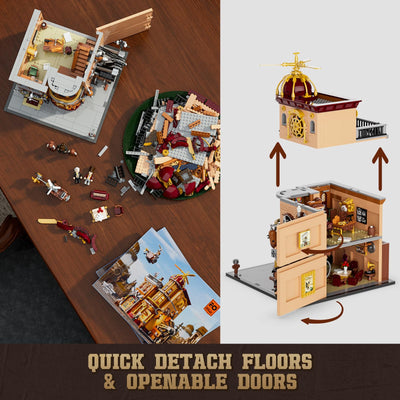 FUNWHOLE Steampunk Flugclub Beleuchtetes Baustein-Set - 1858 Teile Modularer Baukasten Sammler-Set für Erwachsene und Jugendliche