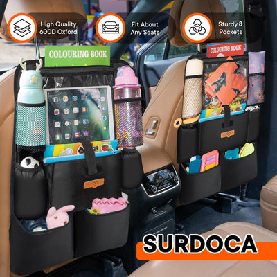 SURDOCA Autositz-Organizer – 4th Generation verbesserter Auto Rücksitz für bis zu 11-Zoll Tablet, 8 Taschen, Kinderspielzeug-Aufbewahrung, wasserdichter Rücksitzschutz für Kinder