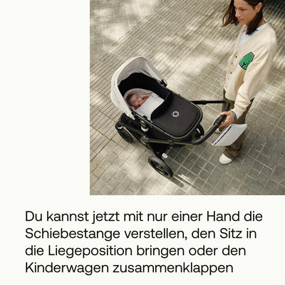 Bugaboo Fox 5, 2-in-1 Kinderwagen für jedes Gelände, mit Liegewanne und ausziehbarem Kleinkindsitz, einfach zu manövrieren und Ein-Hand Faltung, Fahrgestell, Liegewanne und Sonnendach in Schwarz