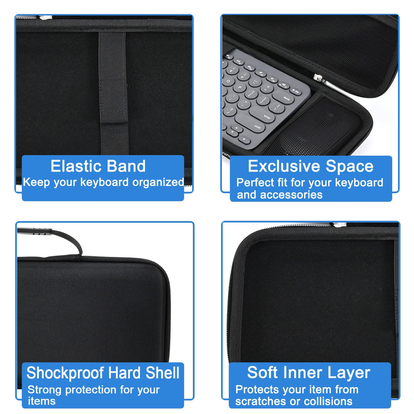 RAIACE Hartschalen-Reisetasche für Logitech K380 Wireless Multi-Device Keyboard und Logitech M350 Mouse Combo. - Schwarz (schwarzes Futter)