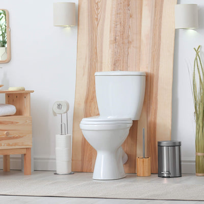 Relaxdays Silikon Toilettenbürste, antibakteriell, Klobürste mit Wechselbürstenkopf, Bambus Bürstenhalter, natur/silber, 1 Stück