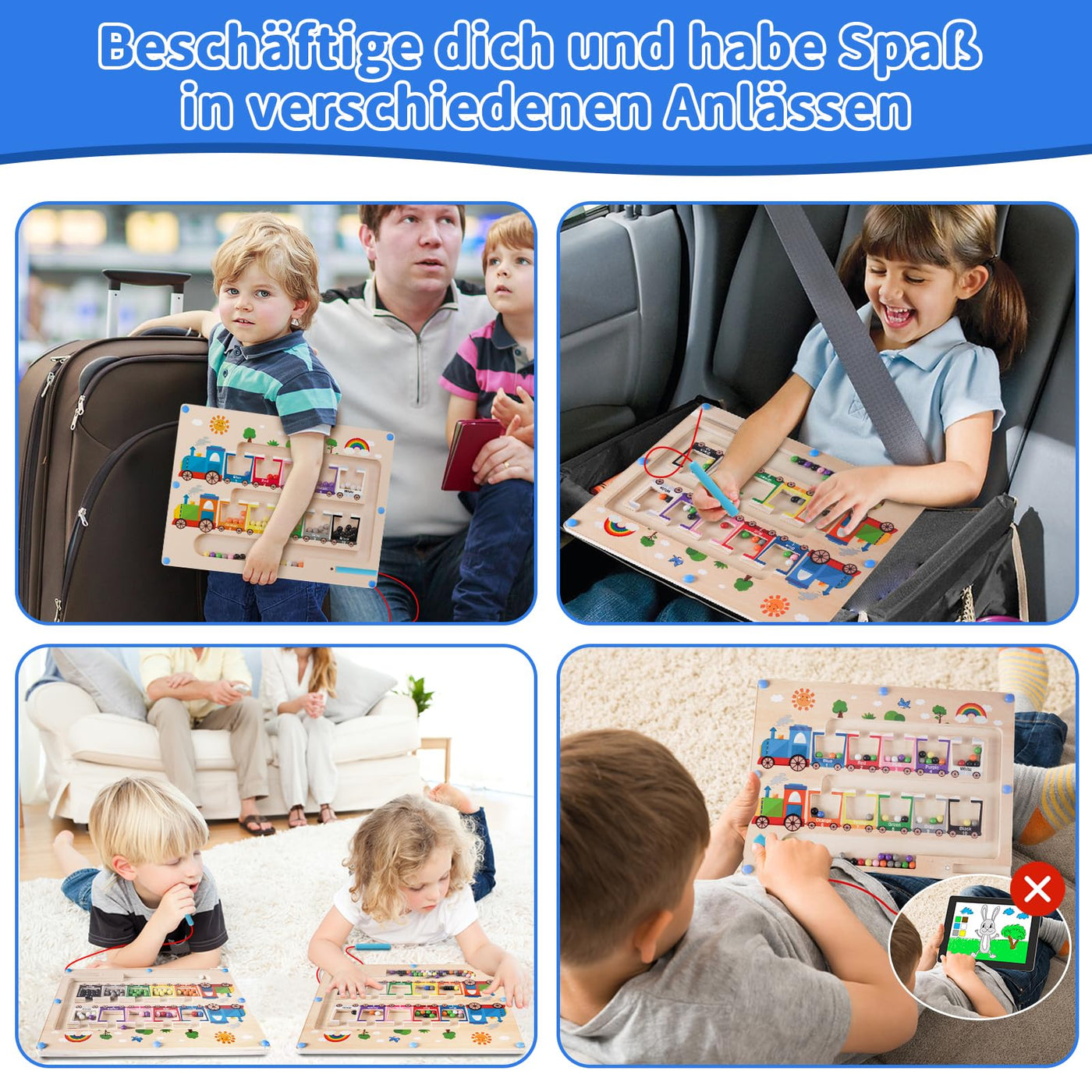 Montessori Spielzeug Magnetspiel Labyrinth ab 2 3 4 5 Jahre, Holzspielzeug Kinderspielzeug Lernspiele Busy Board, Magnet Spielzeug Kinder Motorikspielzeug Sortierspiel Geschenk für Mädchen Jungen