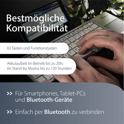 MediaRange kompakte Funk-Tastatur mit 63 Tasten und Touchpad, QWERTZ (DE/AT/CH) Tastaturbelegung, silber