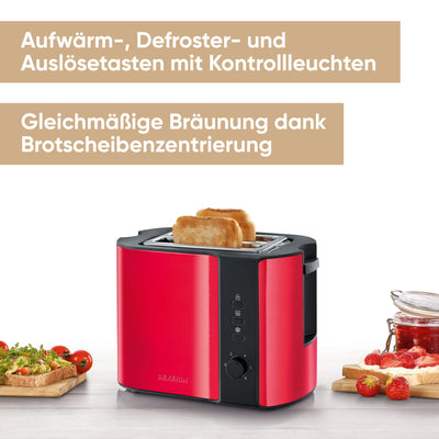 SEVERIN Automatik-Toaster, Toaster mit Brötchenaufsatz, hochwertiger Edelstahl Toaster zum Toasten, Auftauen und Erwärmen, 800 W, Fire Red Metallic / Schwarz, AT 2217