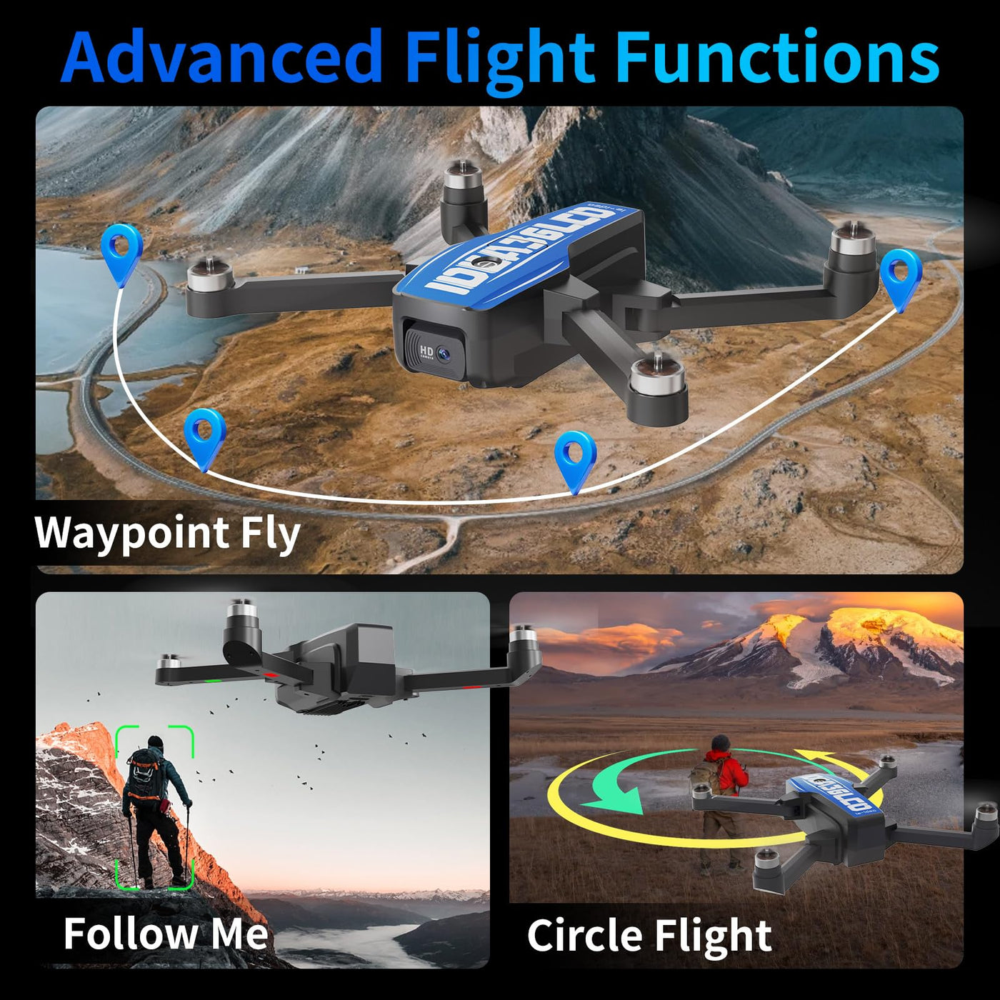 LE-IDEA GPS Drohne mit Kamera 4k, IDEA36LCD Klappbare Drohne mit LCD Bildschirm Bürstenloser Motor, Positionierung des Lichtstroms Kopflosen Modus Höhenhalt, FPV RC Quadrocopter für Anfänger