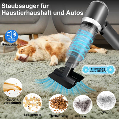 XWGKLN Handstaubsauger Akku, 16000PA Kabellos Autostaubsauger, 4 in 1 Auto Staubsauger &Gebläse mit USB, Mini Kleiner Staubsauger für Auto,Outdoor, Haus, Office Reinigung und Tierhaare