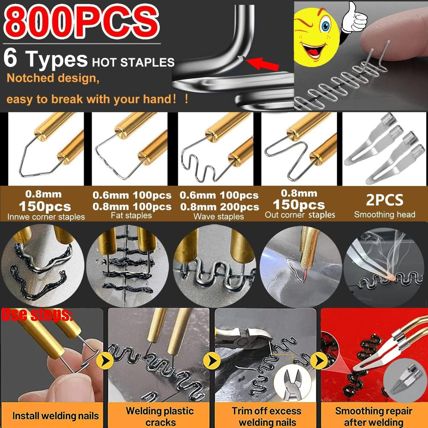 220W Kunststoff Schweißgerät 2-in-1 Auto Kunststoff Reparatur Set mit 800PCS Schweißnagel&64Stk 8 Typen Schweißstäbe, Kunststoff Schweißen Auto Kunststoff Reparaturset für Reparatur Auto Stoßstangen