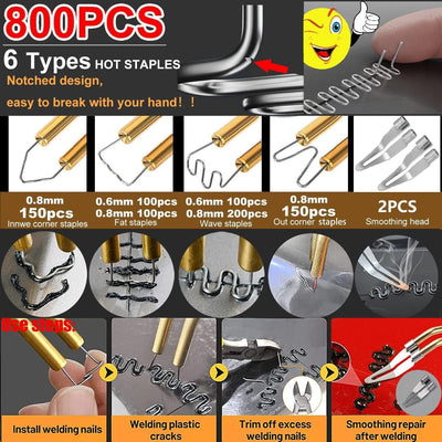 220W Kunststoff Schweißgerät 2-in-1 Auto Kunststoff Reparatur Set mit 800PCS Schweißnagel&64Stk 8 Typen Schweißstäbe, Kunststoff Schweißen Auto Kunststoff Reparaturset für Reparatur Auto Stoßstangen