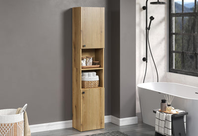 trendteam smart living - Hochschrank Schrank - Badezimmer - PureBliss - Aufbaumaß (BxHxT) 40 x 186 x 31 cm - Farbe Evoke Eiche mit schwarzen Rillen - 233710142