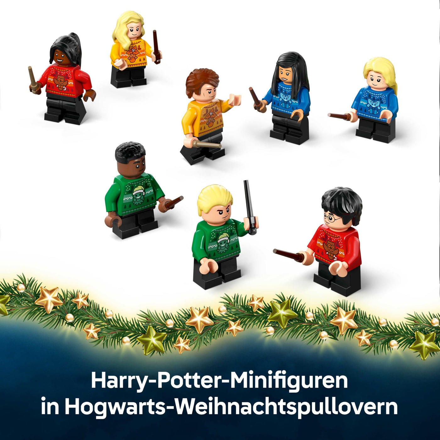 LEGO Harry Potter Adventskalender 2025 - Weihnachten Spielzeug mit 24 Überraschungen - 8 Minifiguren in festlichen Pullovern & 6 Figuren - Geschenk für Mädchen und Jungen ab 7 Jahren - 76456