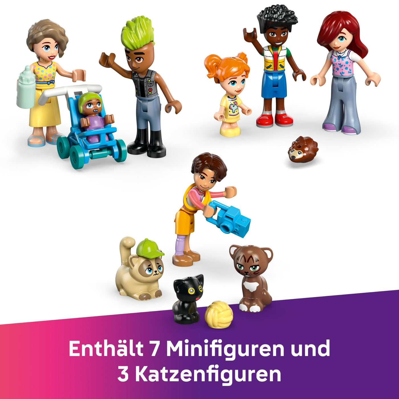 LEGO Friends Heartlake City Wohn- und Einkaufsstraße, Bauset für Rollenspiele mit 9 Charakteren (darunter 7 Minifiguren) und 3 Katzen, Geschenk für Mädchen und Jugendliche, Spielzeughaus 42670